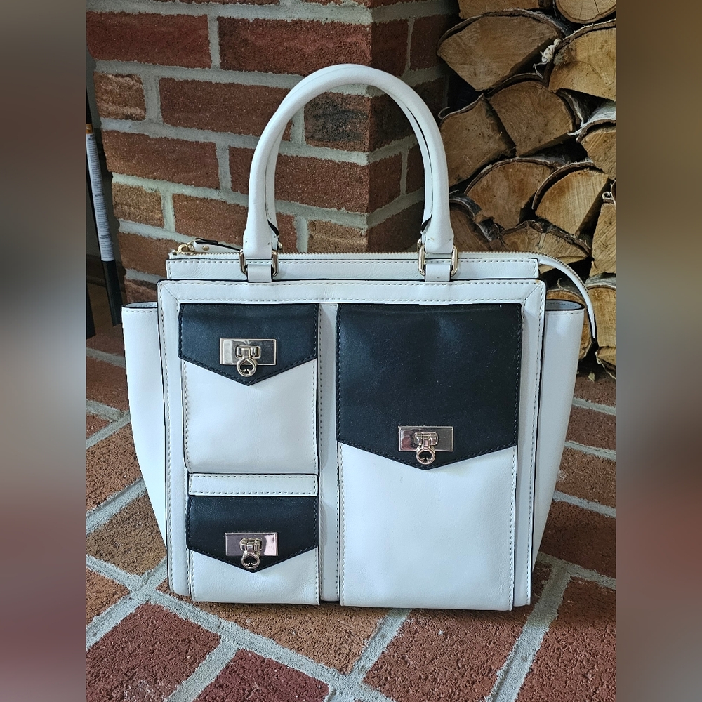 Kate Spade Black and White Satchel with Geometric Design